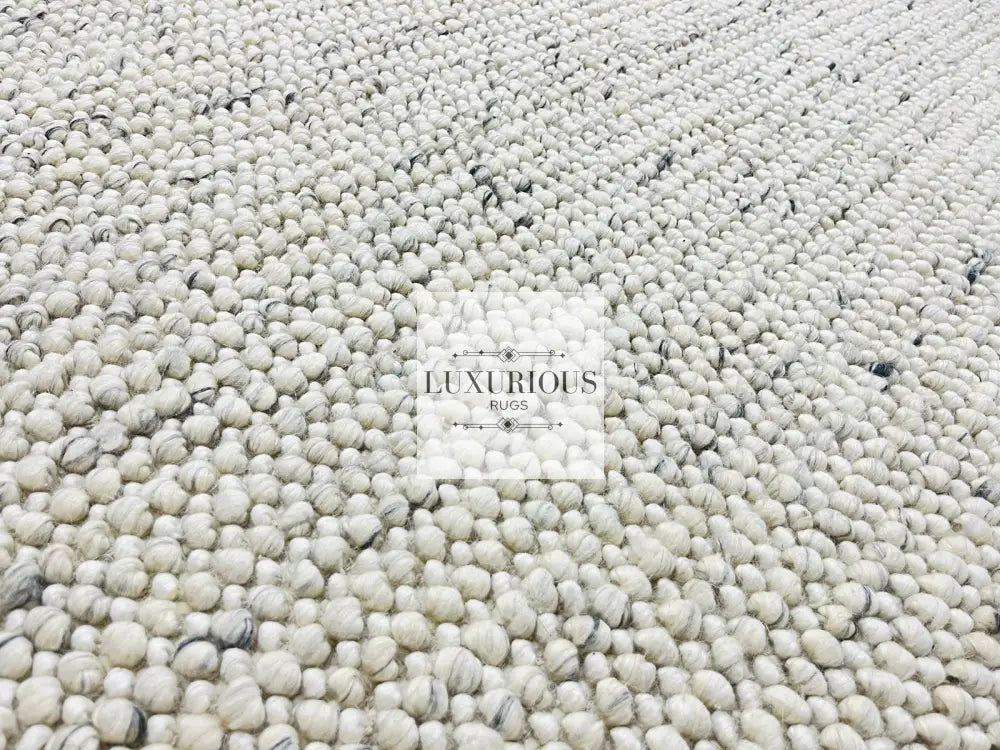 Pebbles Cherry Ice Ivory white Grey Hand-Woven wool Rug