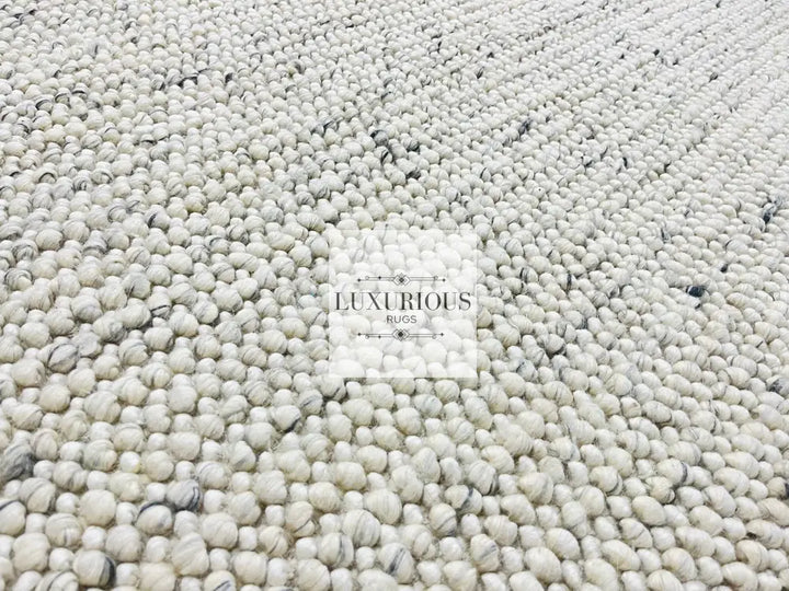 Pebbles Cherry Ice Ivory white Grey Hand-Woven wool Rug