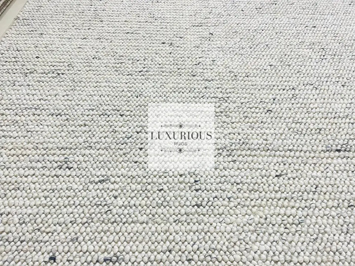 Pebbles Cherry Ice Ivory white Grey Hand-Woven wool Rug