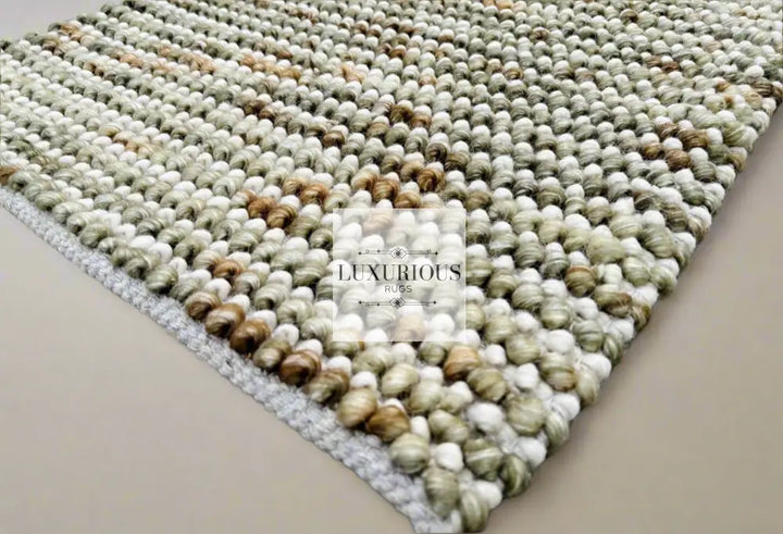 Pebbles Cherry Olive Multi Colour Hand-Woven Wool Rug