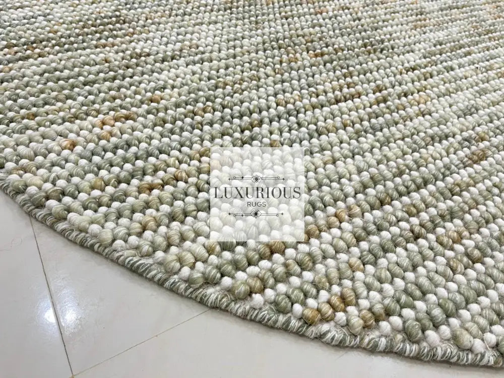 Pebbles Cherry Olive Multi Colour Hand-Woven Wool Rug