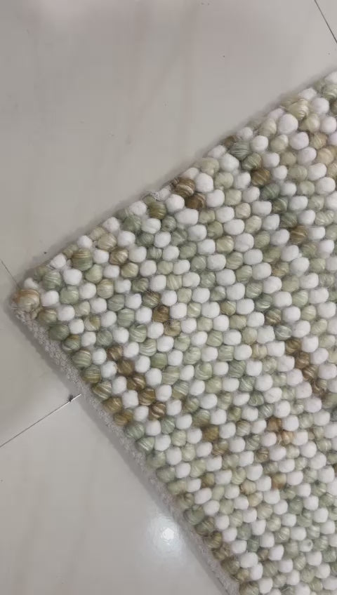 Pebbles Olive Multi Colour Hand-Woven Wool Rug