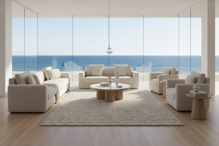 Pebbles Ice Ivory white Grey Hand-Woven wool Rug