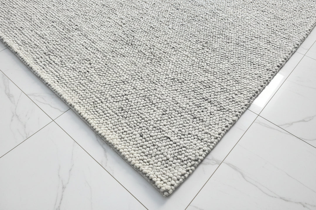 Pebbles Ice Ivory white Grey Hand-Woven wool Rug