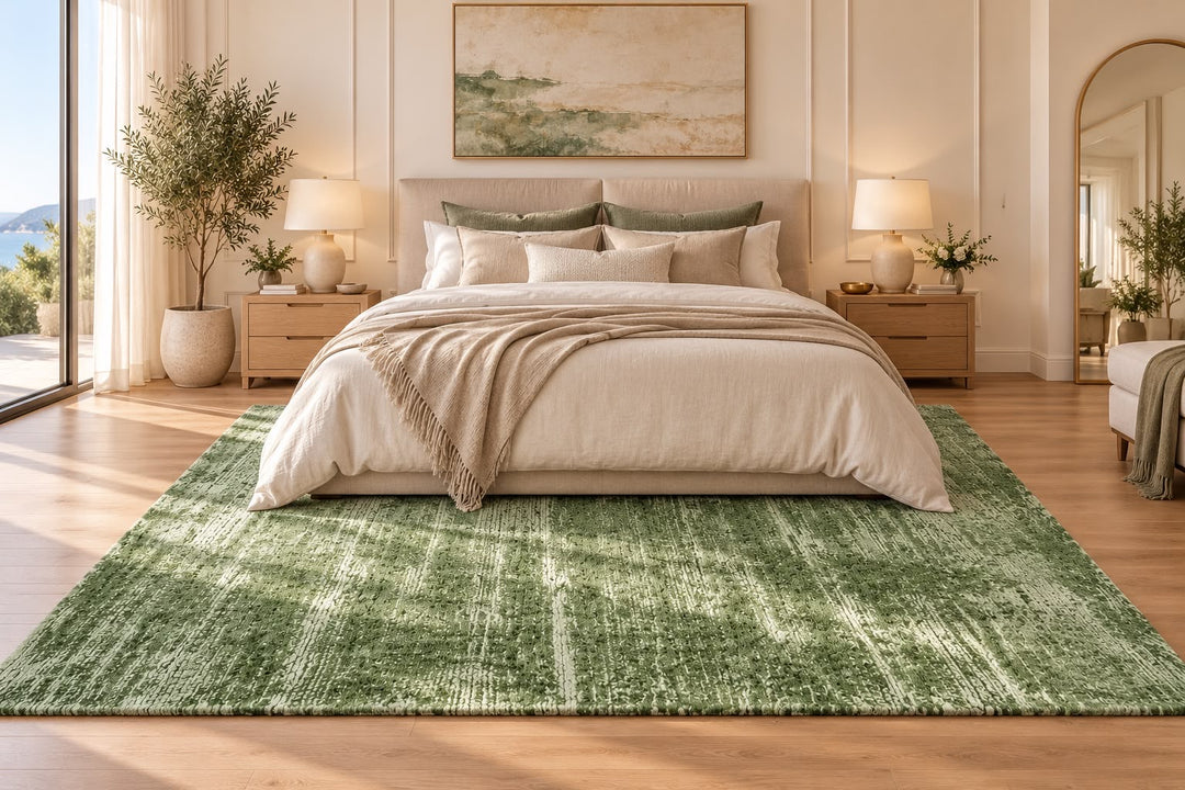 Amora Blade Green Handloom Rug – 100% Viscose