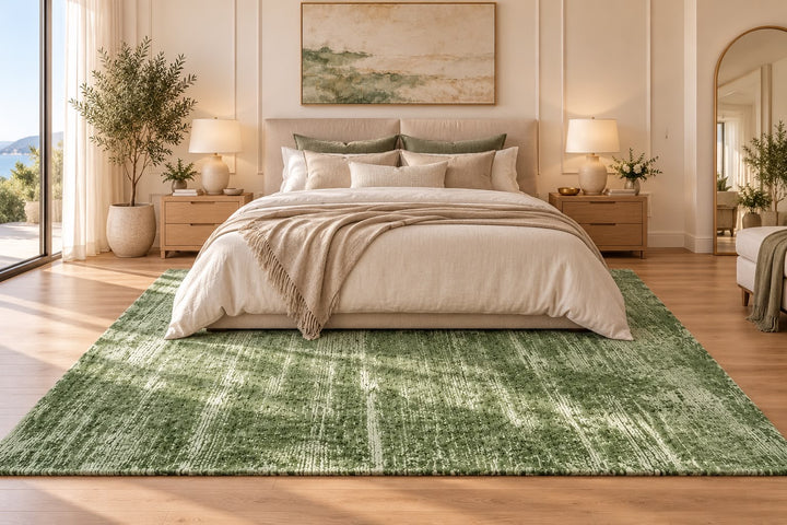 Amora Blade Green Handloom Rug – 100% Viscose