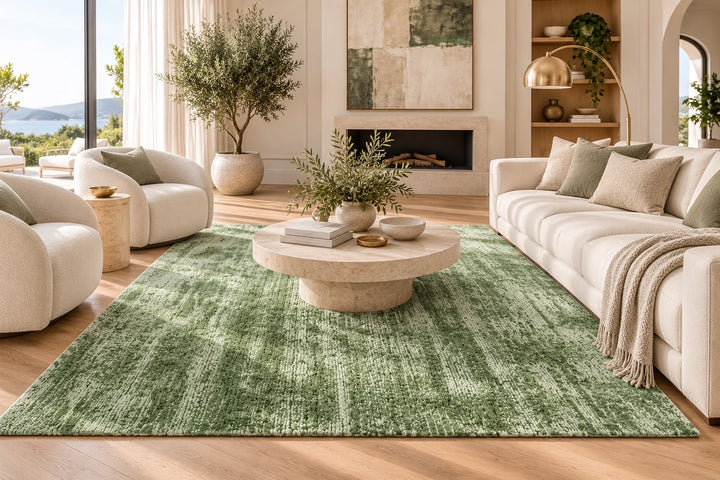 Amora Blade Green Handloom Rug – 100% Viscose