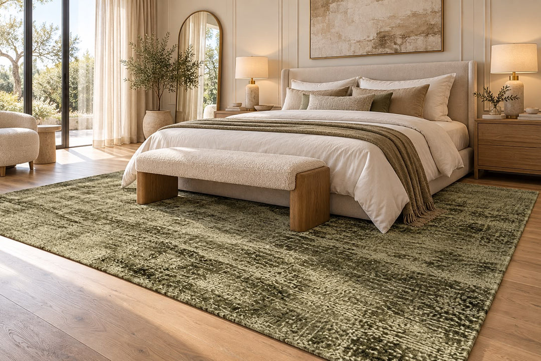 Amora Blade Olive Green Handloom Rug – 100% Viscose