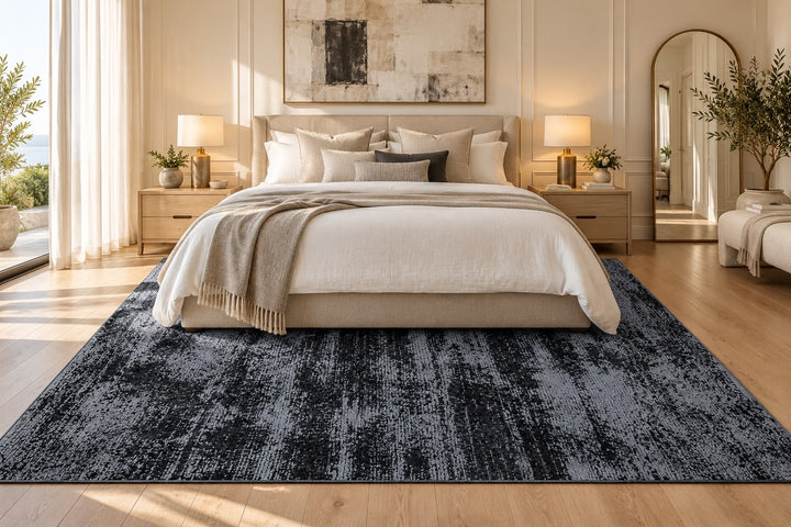 Amora Blade Dark Navy Handloom Rug – 100% Viscose