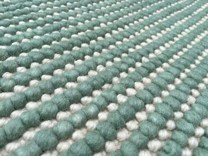 Pebbles Cherry Green Ivory Wool Hand Woven Rug