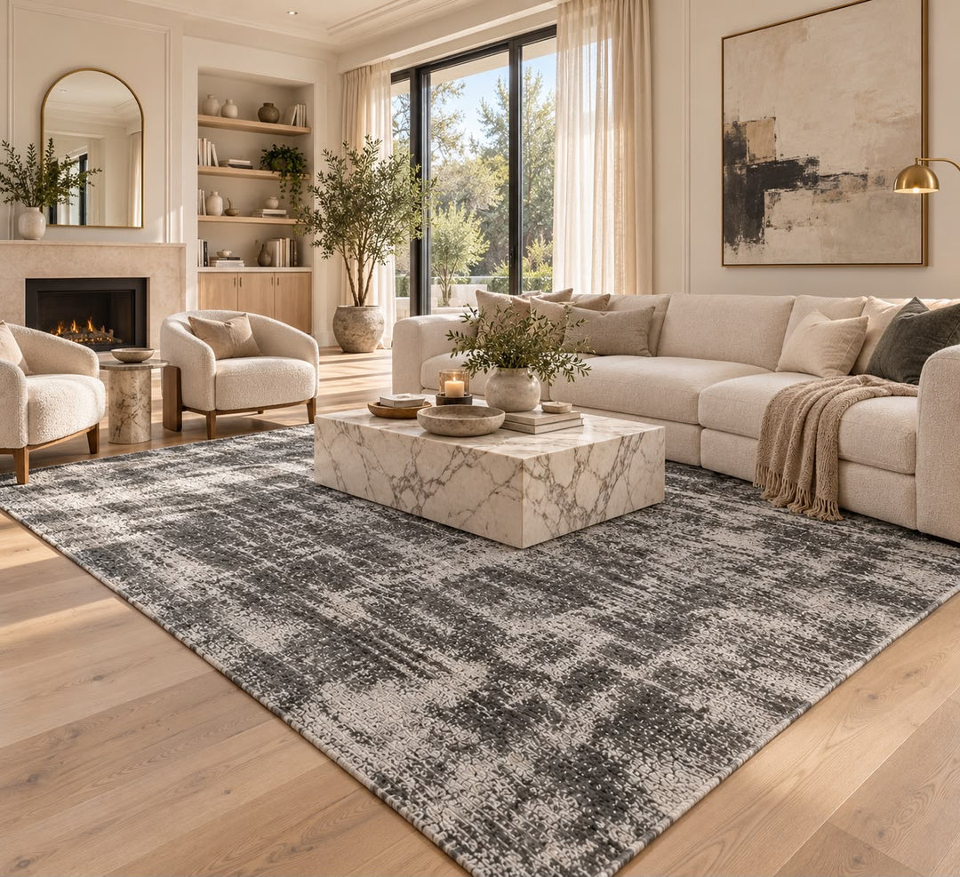 Amora Blade Charcoal Handloom Rug – 100% Viscose