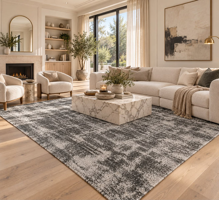 Amora Blade Charcoal Handloom Rug – 100% Viscose