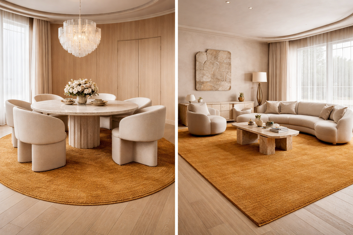 Veloura Amber Ochre Color Handloom Knotted Rug 100% Pure Wool