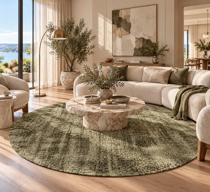 Amora Blade Olive Green Handloom Rug – 100% Viscose