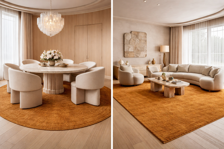 Veloura Burnt Amber Color Handloom Knotted Rug 100% Pure Wool