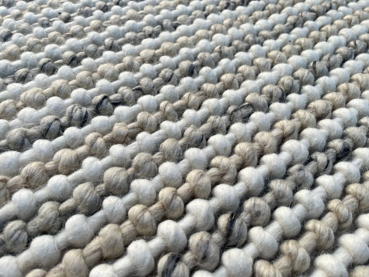 Pebbles Weave Linen Light Grey White Multi Hand Woven Wool and Cotton Blend Rug
