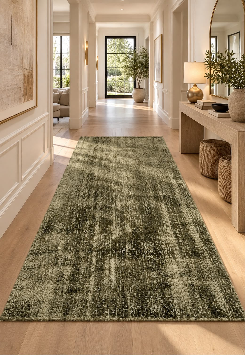 Amora Blade Olive Green Handloom Rug – 100% Viscose