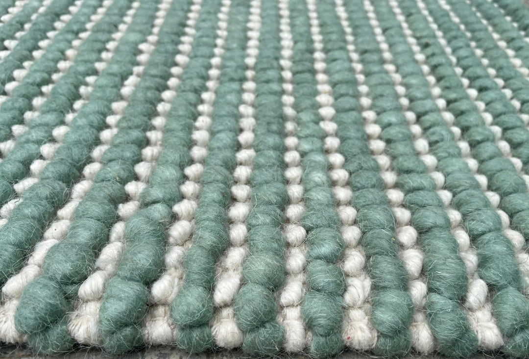 Pebbles Cherry Green Ivory Wool Hand Woven Rug