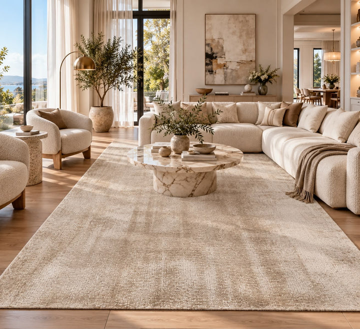 Amora Blade Beige Handloom Rug – 100% Viscose