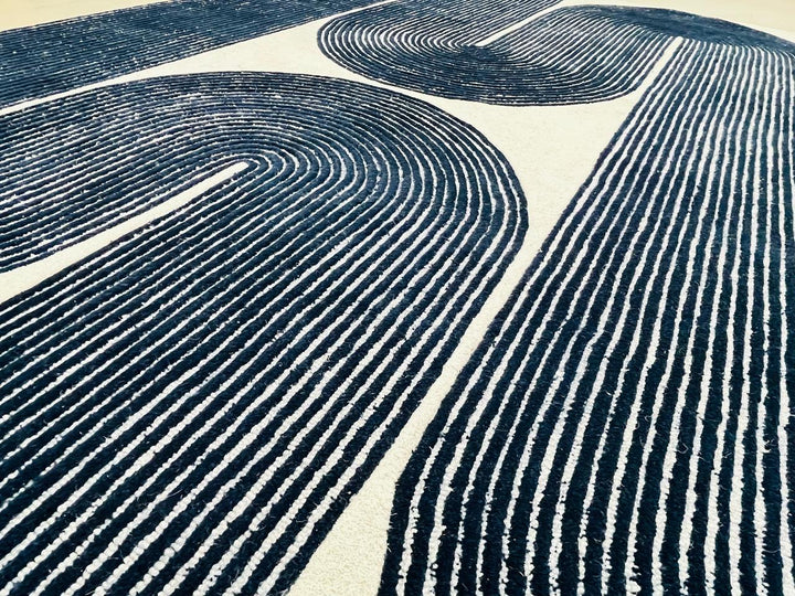 ARIA Viper Modern Rug 100% Wool Navy Blue Hand Tufted Rug