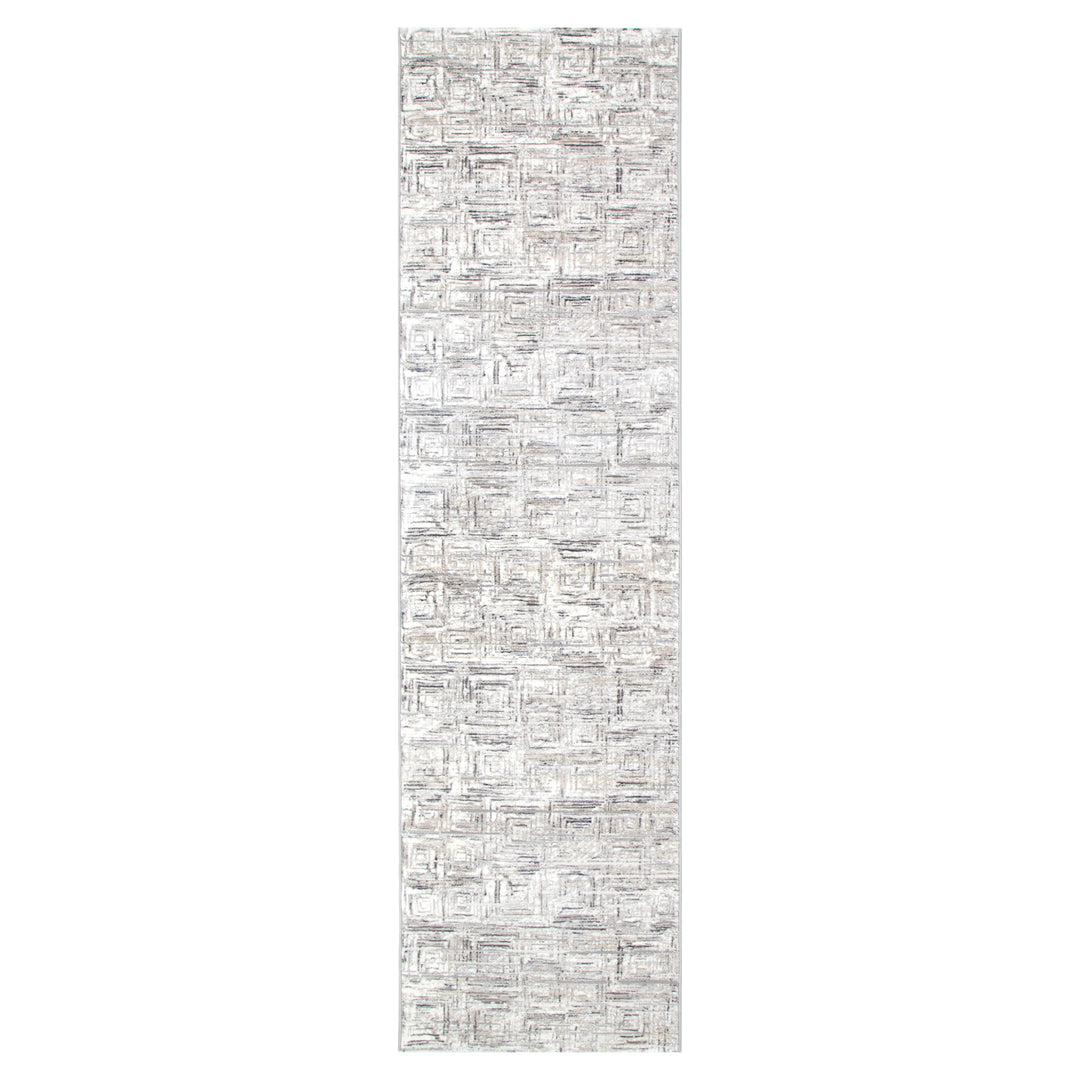 Atina Distressed Geo Squares Grey Rug - AT03