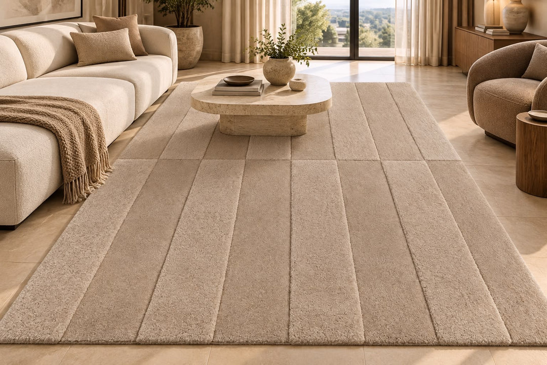 Aura Luxe Modern Rug 100% Wool Beige Hand Tufted Rug