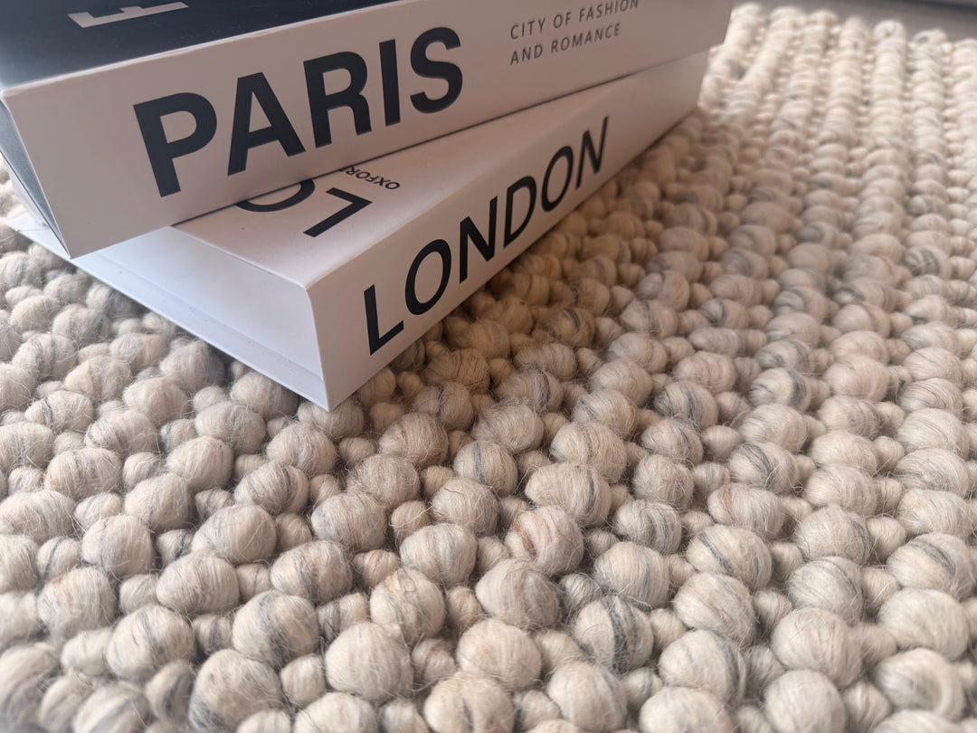 Pebbles Cherry Stony Path Hand Woven Wool and Cotton Blend Rug
