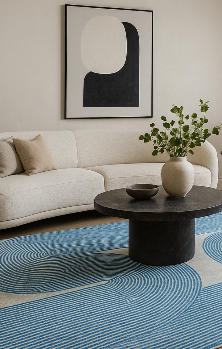 ARIA Viper Modern Rug 100% Wool Ocean Wave Blue Hand Tufted Rug