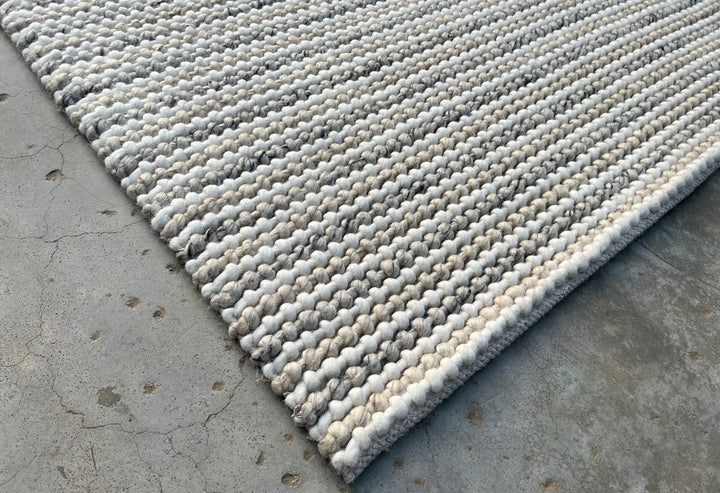 Pebbles Weave Linen Light Grey White Multi Hand Woven Wool and Cotton Blend Rug