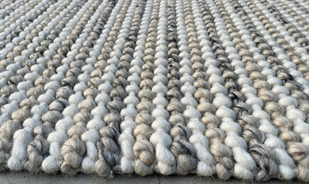 Pebbles Weave Linen Light Grey White Multi Hand Woven Wool and Cotton Blend Rug