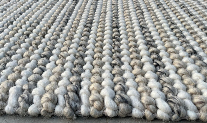 Pebbles Weave Linen Light Grey White Multi Hand Woven Wool and Cotton Blend Rug