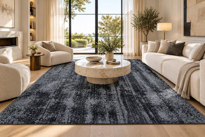 Amora Blade Dark Navy Handloom Rug – 100% Viscose