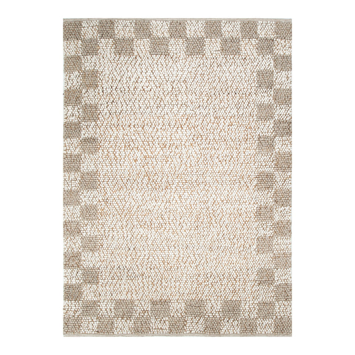 Eco Weave Checkered Border Cream Beige Jute and Wool Rug