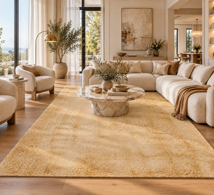 Amora Blade Gold Handloom Rug – 100% Viscose