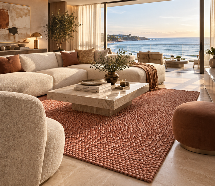Pebbles Orange and Ivory Color Hand-Woven Wool Rug