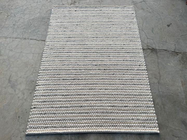 Pebbles Weave Linen Light Grey White Multi Hand Woven Wool and Cotton Blend Rug