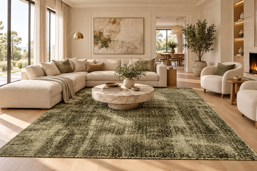 Amora Blade Olive Green Handloom Rug – 100% Viscose