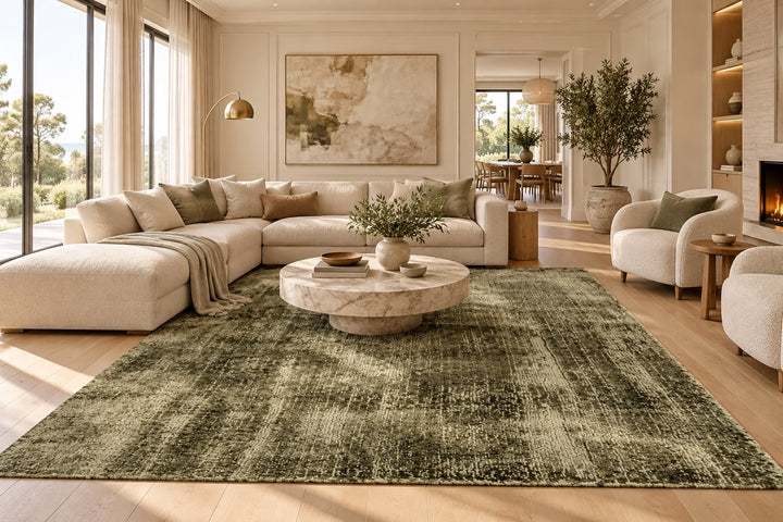 Amora Blade Olive Green Handloom Rug – 100% Viscose