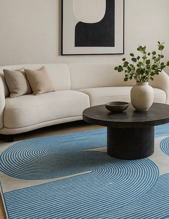 ARIA Viper Modern Rug 100% Wool Ocean Wave Blue Hand Tufted Rug