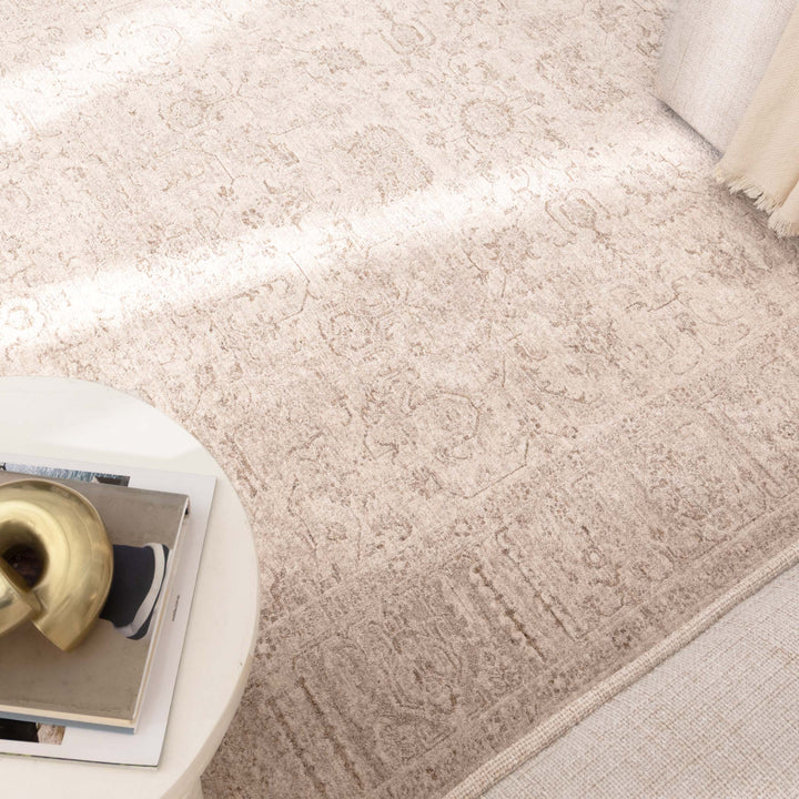 Heritage Distressed Border Beige Rug - H106: (Different Tassel)