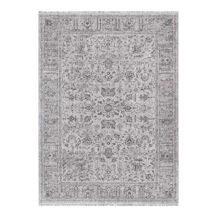 Heritage Distressed Border Grey Rug - H108: (Different Tassel)