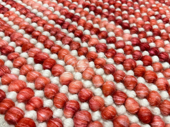Pebbles Cherry Red Ivory Wool Hand Woven Rug