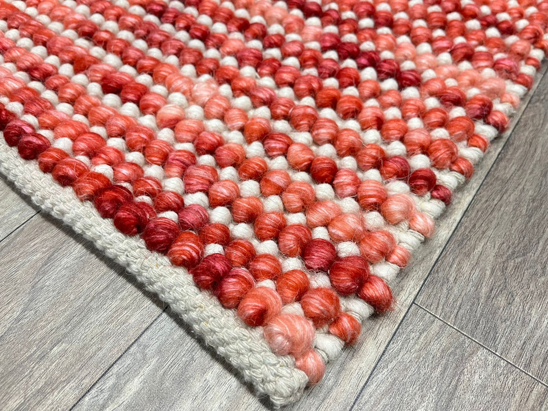 Pebbles Cherry Red Ivory Wool Hand Woven Rug