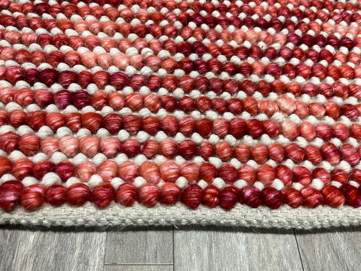 Pebbles Cherry Red Ivory Wool Hand Woven Rug