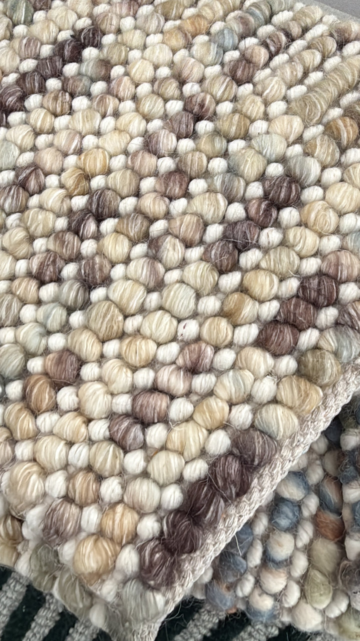 Pebbles Cherry Multi Beige Brown Ivory Hand Woven Wool Rug