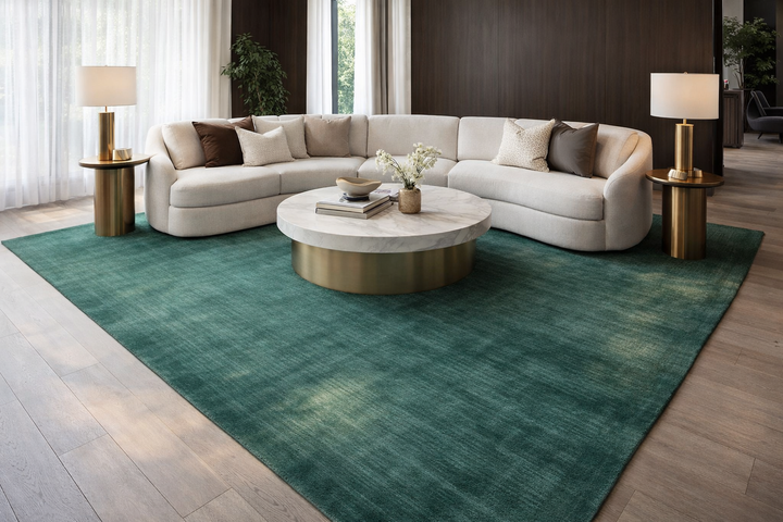 Dazzle Green Color Handloom Knotted Rug 100% Pure Wool