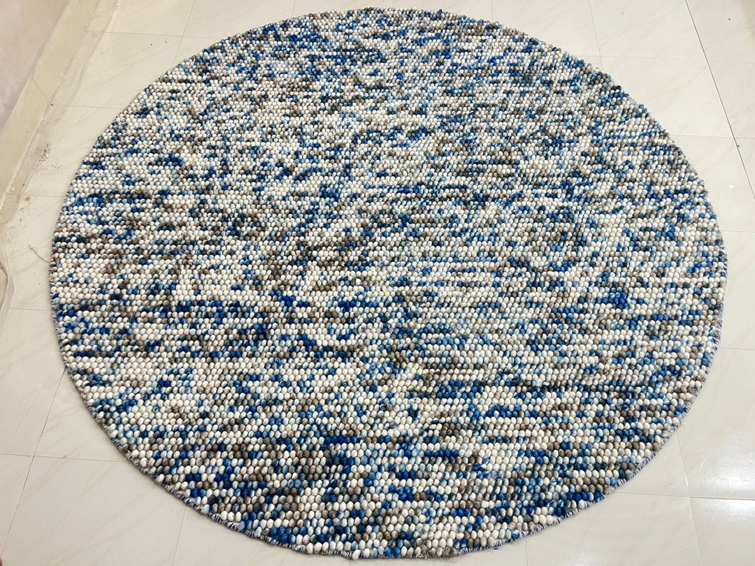 Pebble Blue Multi Color Hand-Woven Wool and Cotton Blend Rug