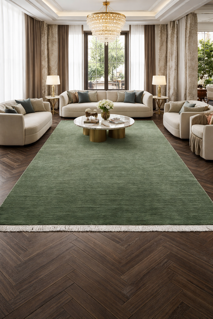 Dazzle Green Color Handloom Knotted Rug 100% Pure Wool