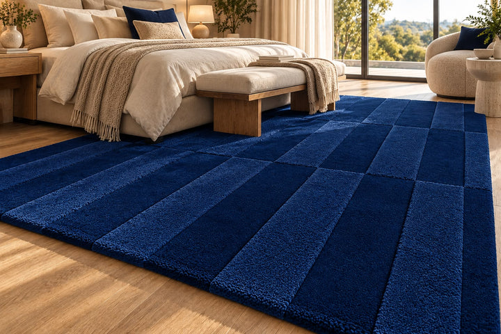 Aura Luxe Modern Rug 100% Wool Denim Blue Hand Tufted Rug