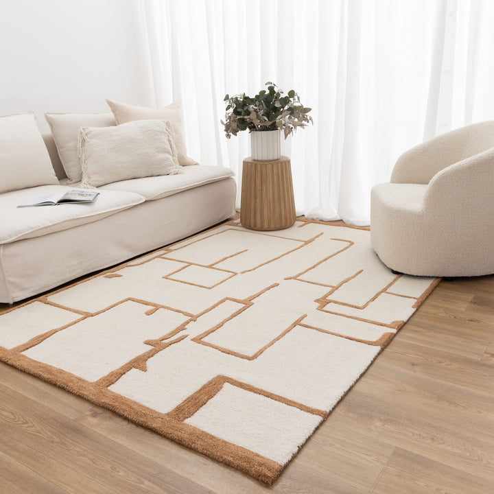 Les Nomades Lines Rust Wool Rug - LES24